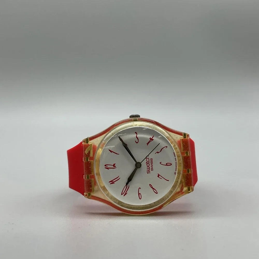 Swatch Lady Infusion Womens Watch 34mm White Dial Red Strap Swiss New Battery